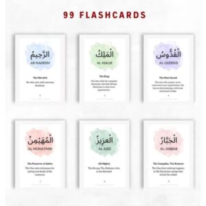 flashcards 99 names of allah flashcards, learn with meaning, muslim kids educational cards